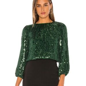Alice + Olivia Avila Sequin Crop Top in Basil Size Medium